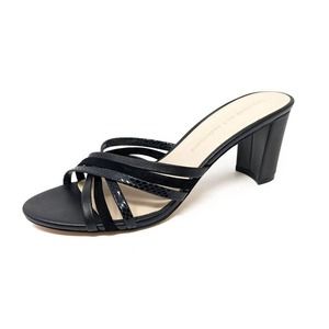 Cupcakes & Cashmere Womens 8 Mavell Black Leather Strappy Black Heels Slides